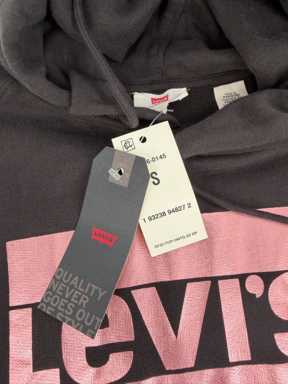 Levi's Womens Metallic Logo-Print Graphic Pullover Hoodie Black - Picture 8 of 15